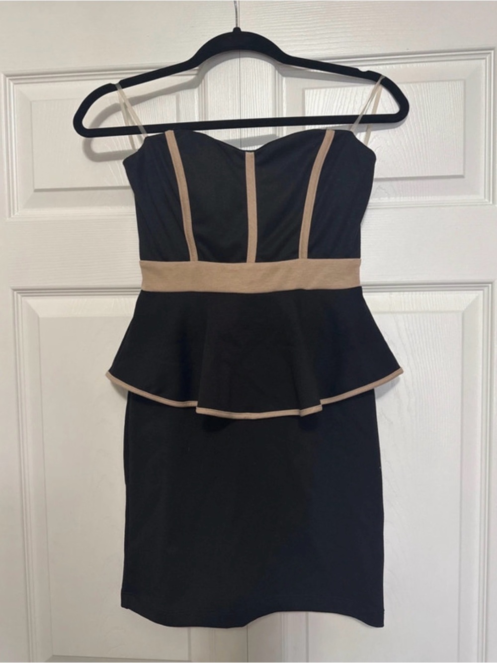 Mystic Black Mini Dress with Beige Trim